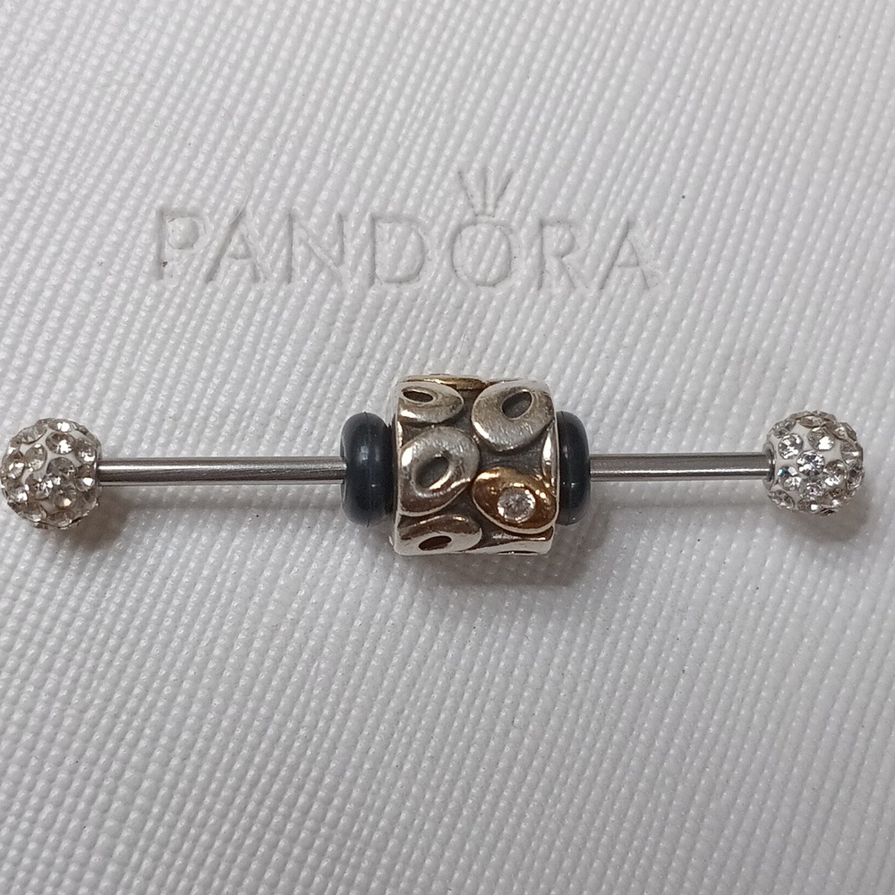 Pandora Silver 14k Clear CZ Vintage Oh My Two Tone Charm 2 Listed Separately